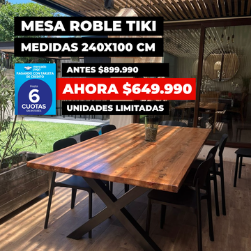 Mesa Comedor Roble Macizo Modelo Tiki 240x100 | Hecha a Mano
